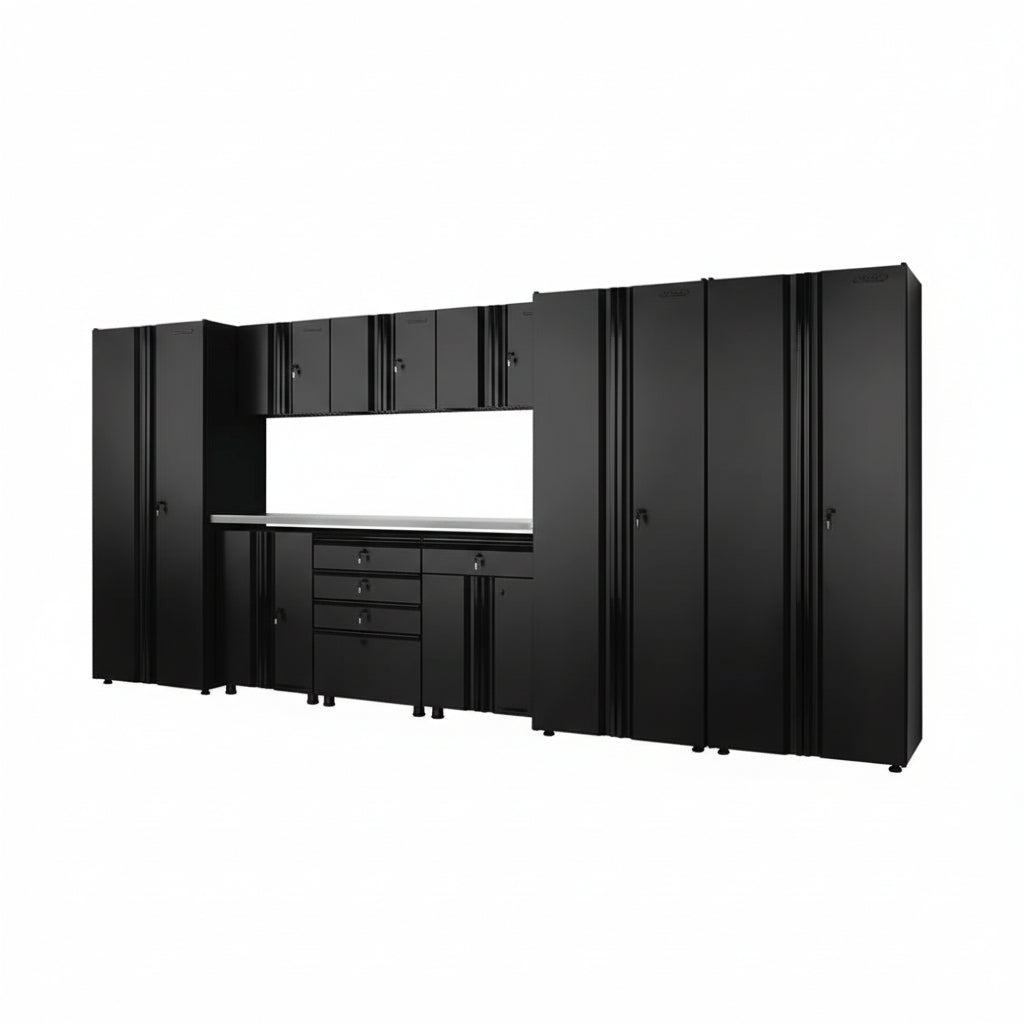 10-Piece Regular Duty Welded Steel Garage Storage System in Black (163.5 In. W X 75 In. H X 19.6 In. D)